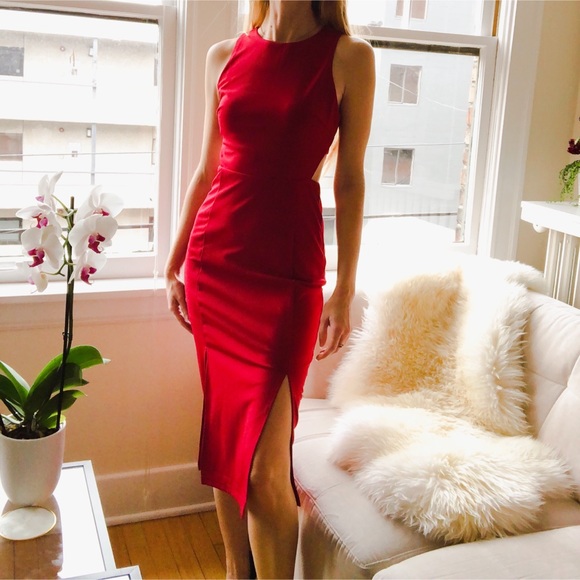 🥂🍾 Red Cut-out Evening Dress Small - Picture 3 of 8